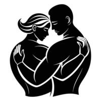 a man and woman hugging in silhouette vector