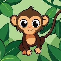 a cartoon monkey sitting on a branch in the jungle vector