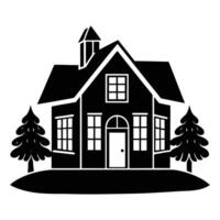 a black and white silhouette of a house with trees vector