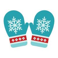 two mittens with snowflakes on the front vector