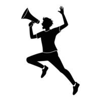 silhouette of a man jumping with a megaphone vector