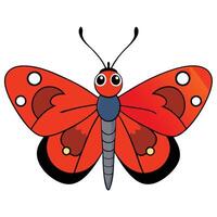 A cartoon butterfly with red wings and black spots vector