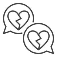 Broken Hearts in Speech Bubbles Romantic Struggle icon in thin line style vector