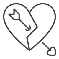 Broken Heart with Arrow Lost Affection icon in line style vector