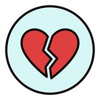 Circle with Red Broken Heart Romantic Disappointment colored icon vector