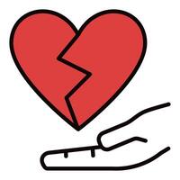 Red Broken Heart and Hand colored icon vector