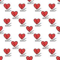 Red Broken Heart and Hand colored seamless pattern vector