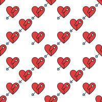 Red Broken Heart with Arrow Lost Affection modern seamless pattern vector