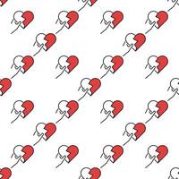 Hand hold Broken Heart Romantic Loss colored seamless pattern vector