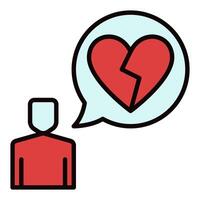 Boy and Broken Heart in Speech Bubble Heartache colored icon or symbol vector