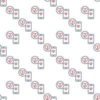 Smartphone with Broken Heart in Speech Bubble outline seamless pattern vector