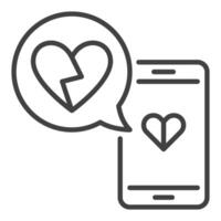 Smartphone with Broken Heart in Speech Bubble outline icon or sign vector