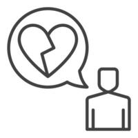 Man and Broken Heart in Speech Bubble Sadness icon or sign in outline style vector