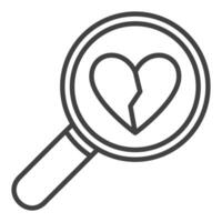 Magnifying Glass with Broken Heart Heartache minimalistic icon vector