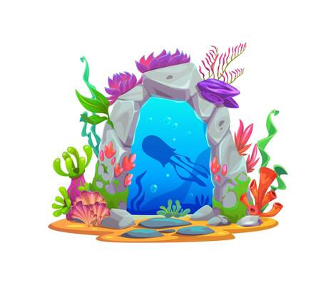 Cartoon magic game underwater portal wit jellyfish