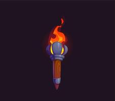 Torch, Medieval game cartoon fire light torchlight vector