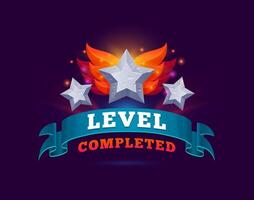 Level complete game asset icon, level up badge vector
