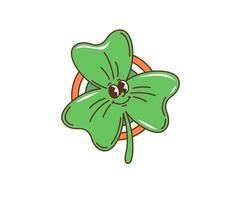 Cartoon groovy shamrock clover leaf character vector