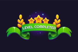Level completed game asset, badge or gui icon vector