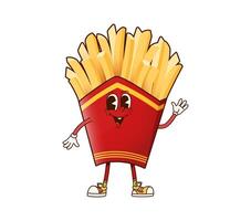 Groovy French fries fast food character in red box vector