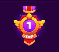 Game rank level up badge, victory shield asset vector