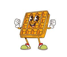 Groovy retro cartoon Belgian waffle character vector