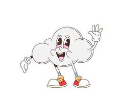 Cartoon retro groovy cloud character with face vector
