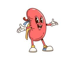 Groovy human kidney cartoon retro character vector