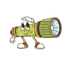 Groovy cartoon travel flashlight funny character vector