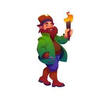 Cartoon pirate character with torch and hand hook vector