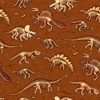 Dinosaur fossils seamless pattern with dino bones vector