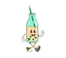 Cartoon groovy St Patrick day bubble tea character vector