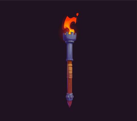 Medieval fire torch, cartoon game asset, GUI icon