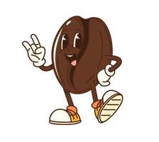 Cartoon groovy coffee bean funny character vector