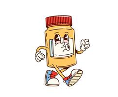 Groovy pills bottle character confidently walking vector