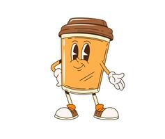 Groovy coffee cup retro cartoon funny character vector