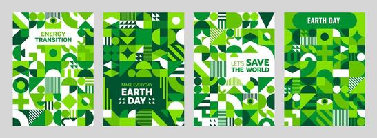 Earth day posters with geometric abstract pattern vector