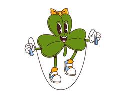 Cartoon retro groovy trefoil clover leaf character vector