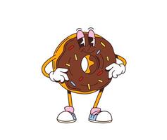 Cartoon donut groovy character with chocolate vector