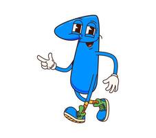 Groovy number One 1 math character, retro cartoon vector