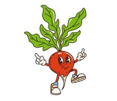 Groovy radish vegetable retro cartoon character vector
