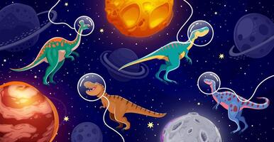 Dinosaur astronauts characters in space background vector