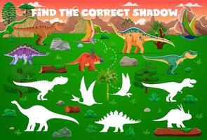 Find correct shadow, prehistoric dinosaurs game vector