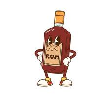 Cartoon groovy rum bottle with hands on hips vector