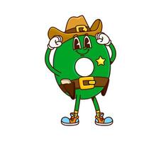 Groovy number 0 cowboy sheriff cartoon character vector