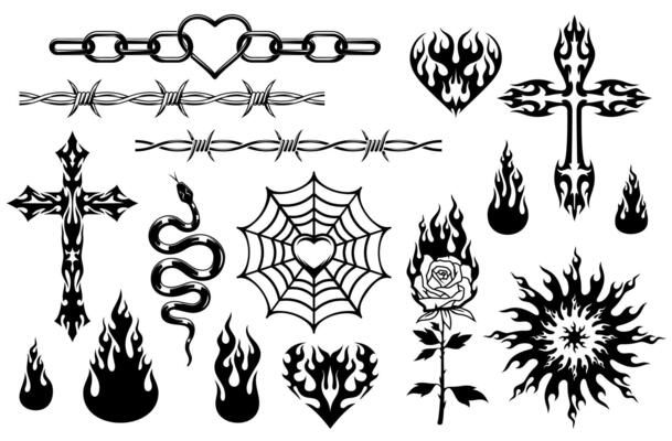 Y2K tribal tattoo set in abstract and gothic art