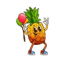 Cartoon groovy pineapple fruit character on party vector