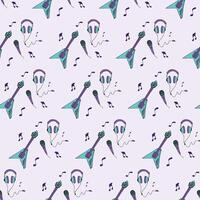 Seamless pattern with the image of musical instruments - guitar, headphones, microphone. vector