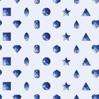 Seamless pattern of diamonds and crystals in blue shades and different shapes on a white background. vector