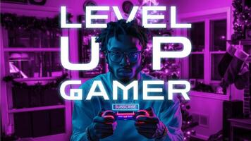 Christmas Gaming Youtube Channel Banner with a Man Playing Video Game template